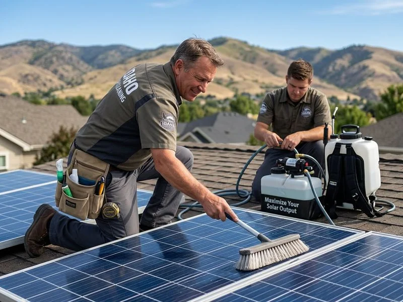 Idaho Solar Cleaning team cleaning solar panels on a Boise rooftop