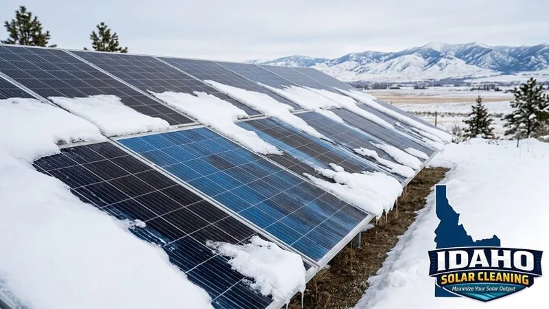 Snow naturally clearing from tilted solar panels during an Idaho winter day