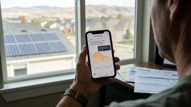 Solar panel monitoring app showing production drop from dirty panels