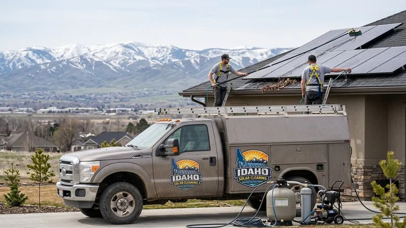 Professional spring cleaning restoring solar panel efficiency after Idaho winter